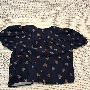 Madewell Corduroy Bubble-Sleeve Crop Shirt in Britannica Blockprint, Size Medium